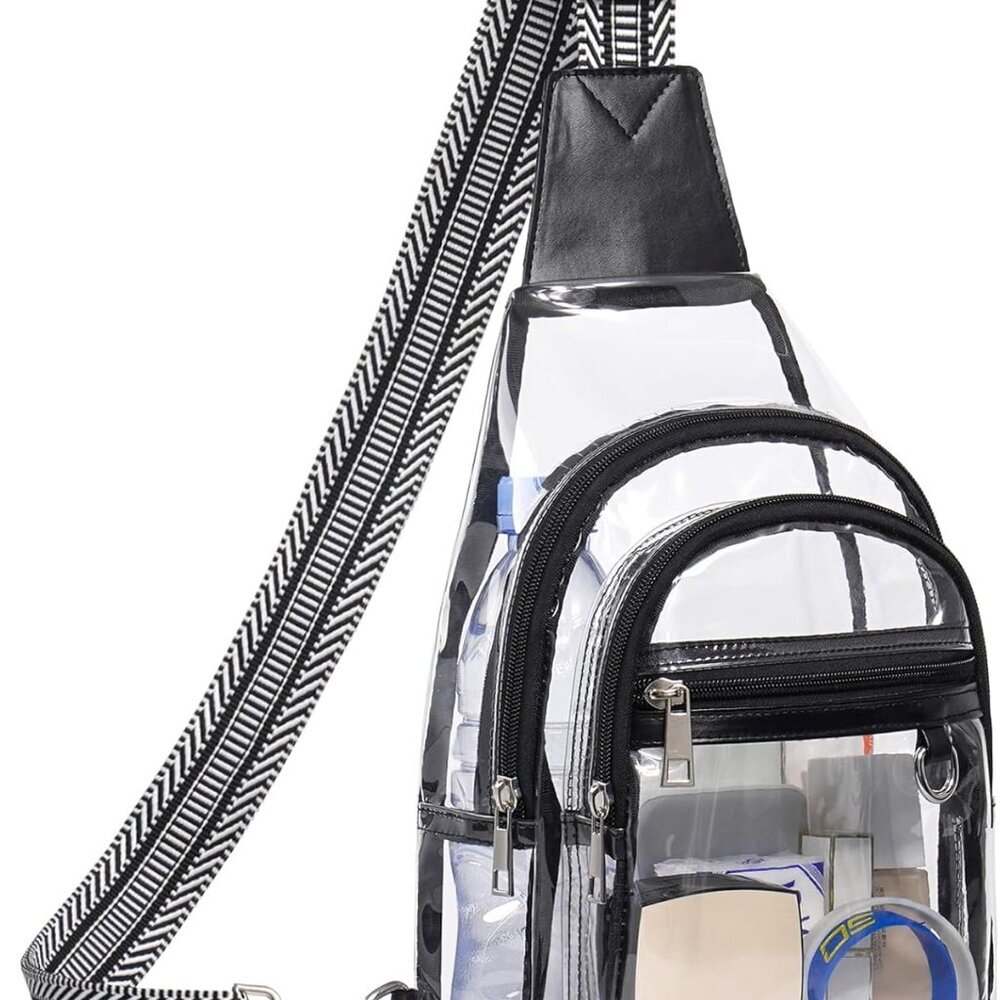 Clear Stadium Bag for Concerts & Sports - Black Sling Backpack for Easy Access